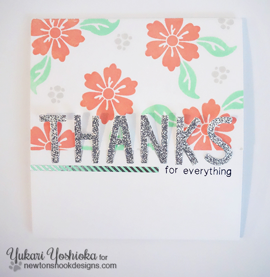 Thanks card by Yukari Yoshioka  for the Inky Paws Challenge | Fanciful Florals stamp set by Newton's Nook Designs