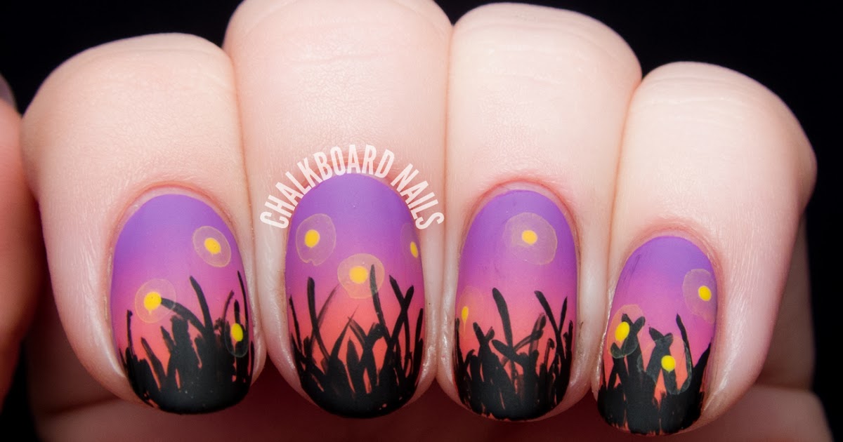 Fireflies In The Field At Sunset Chalkboard Nails Nail Art Blog