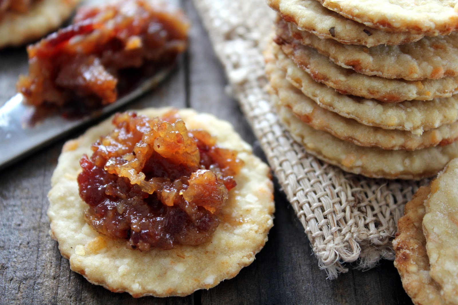 Cherry Tea Cakes Bacon Jam and Grits Crackers