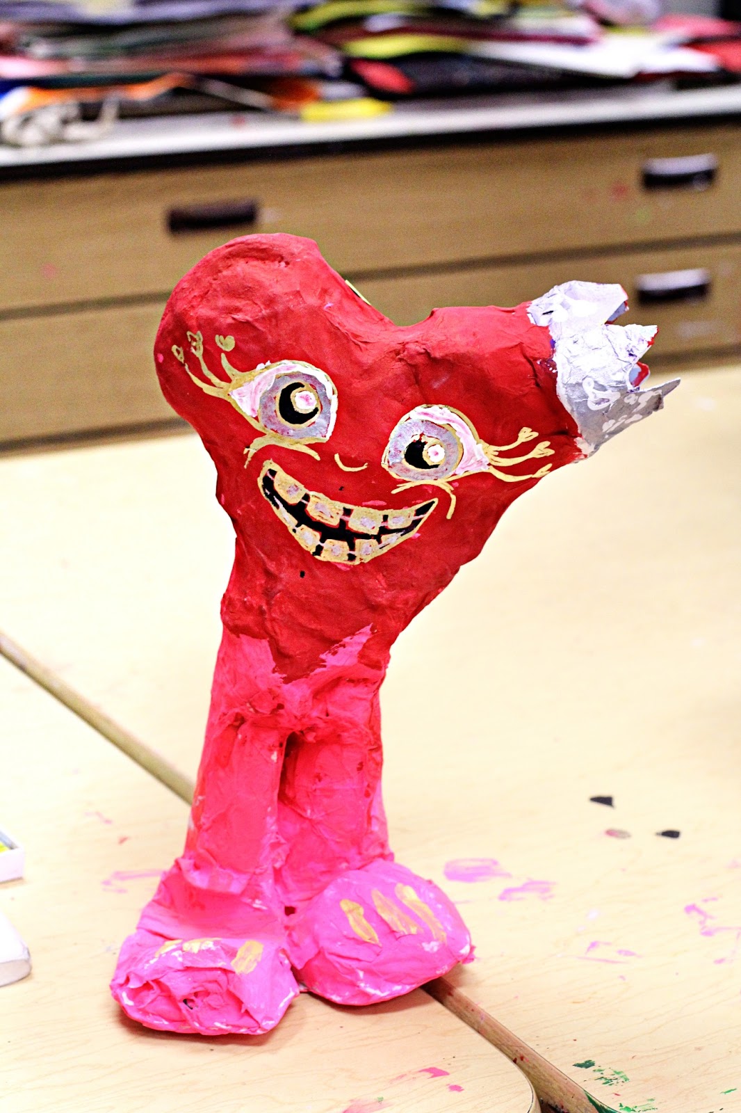 smART Class Finished Heart Sculptures