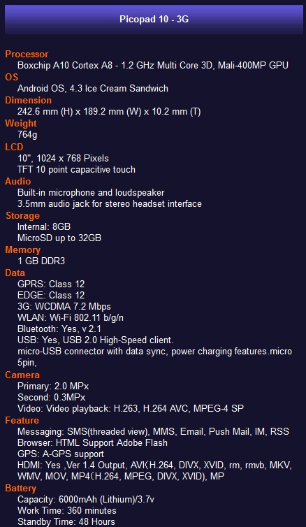 Axioo Picopad 10 3G – Tablet 10 inc Murah