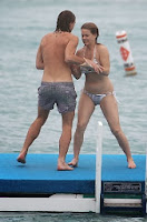 English: Alice Eve White Bikini Christmas day Barbados