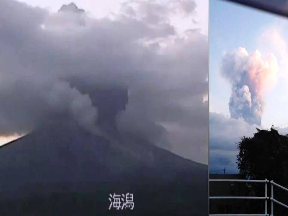 Dramatic Eruption Sakurajima Volcano in Japan Mushroom Cloud and