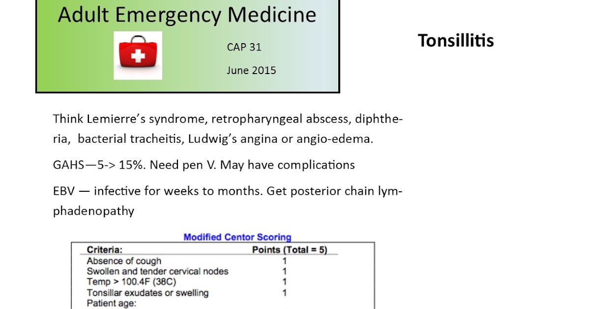 Adult Emergency Medicine Sore Throat Tonsillitis