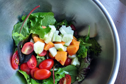 My SewCalled Quilts: Fresh Peach Summer Salad With Sauteed Vegetables