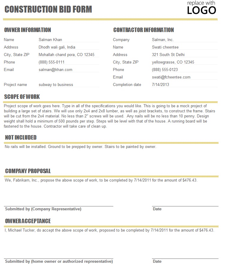 Free Contractor Proposal Template