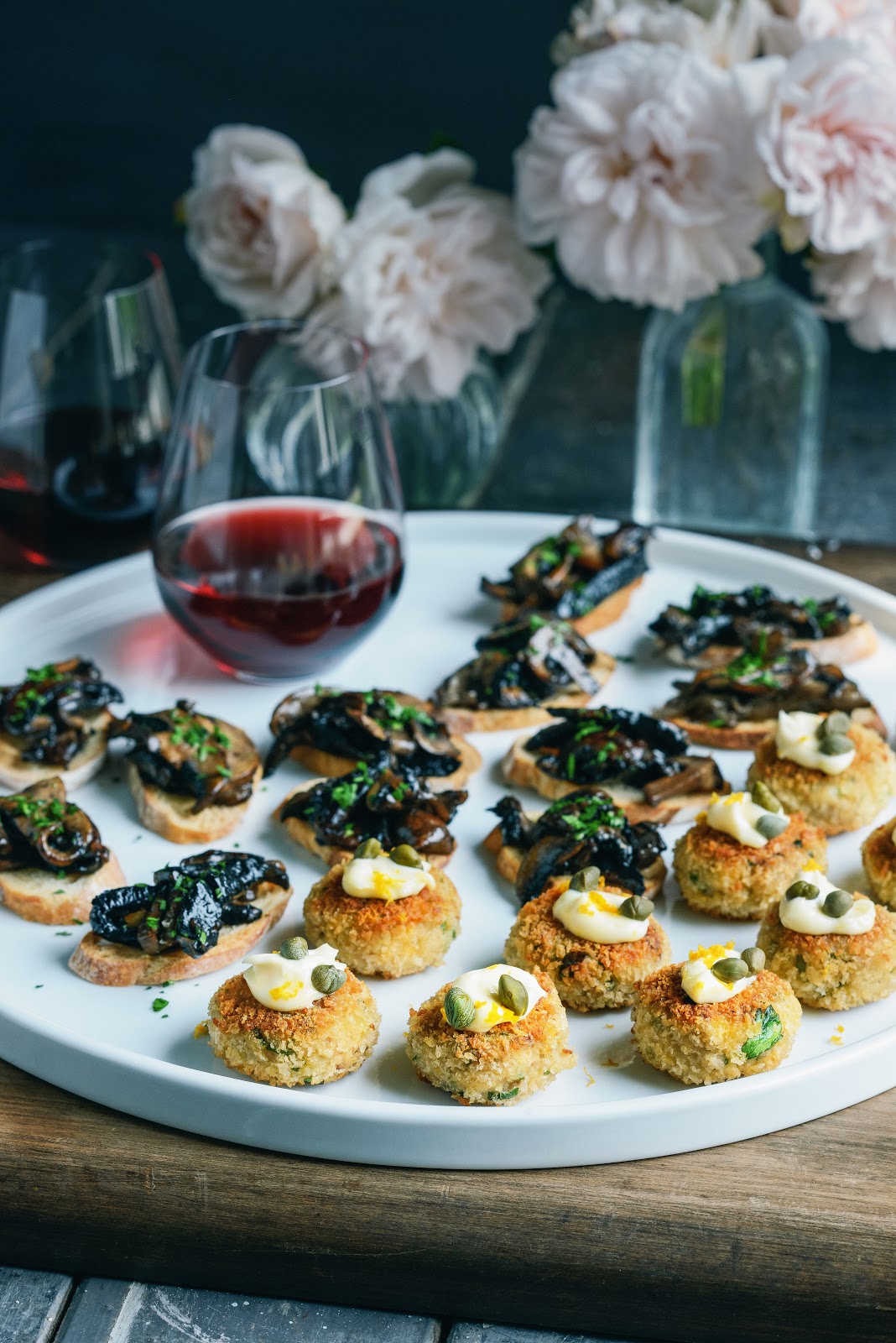 Mini Smoked Fish Cakes Mushroom Crostini