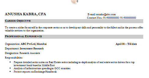 financial analyst cv
