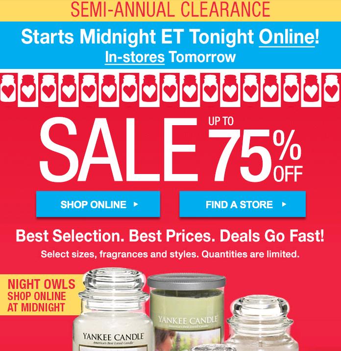 Yankee Candle SemiAnnual Clearance Sale starts TONIGHT at Midnight EST