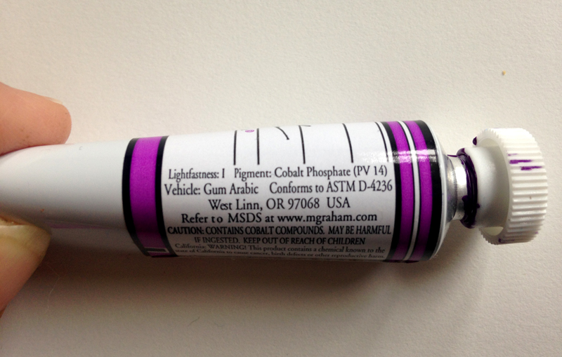 A tube of M. Graham cobalt violet with paint properties description 