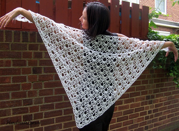 Handmade Laremi: White hand crochet shawl