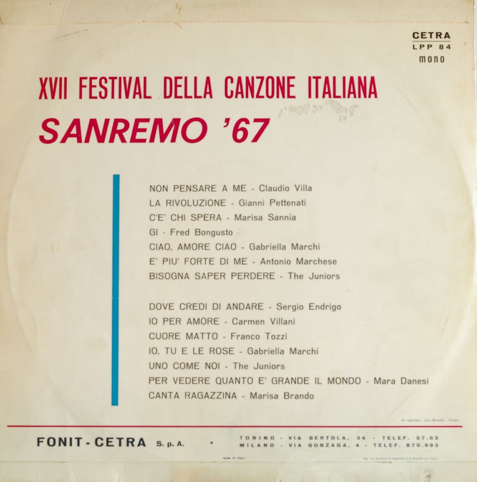 Le Note Di Euterpe Vv 14 Canzoni Di Sanremo 67 1967