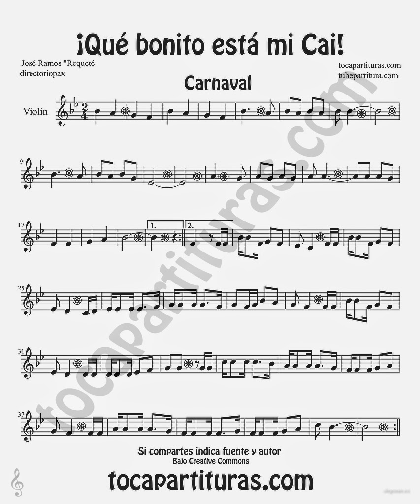 Tubescore Que bonito esta mi Cai Sheet Music for Violin Carnival Folk Music