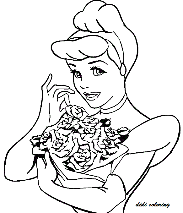 Printable Cinderella Walt Disney Princess Smelling Flowers