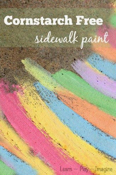 A brand NEW two ingredient recipe for sidewalk chalk paint that is easy to spread and dries in bright and vibrant shades!  CORNSTARCH FREE