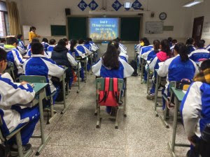 students in uniform in a classroom in China