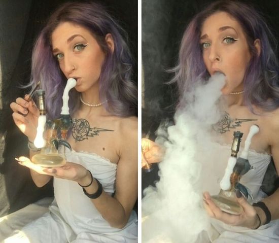 Fail blow smoking with girl fan photo