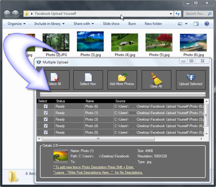 Facebook Upload Yourself Screenshot