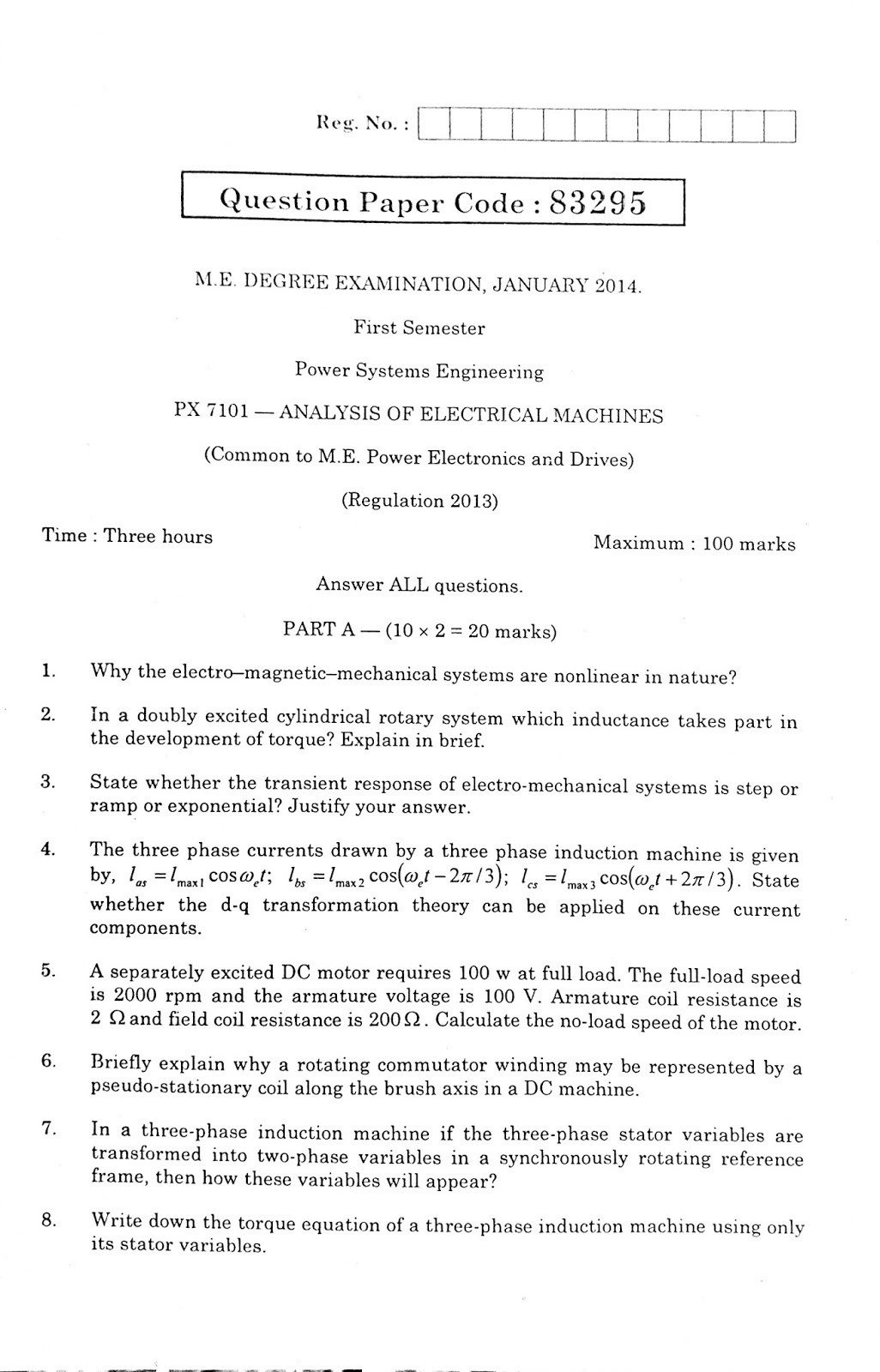 ME POWER ELECTRONICS AND DRIVES MODEL QUESTION PAPER S PX7101 ANALYSIS