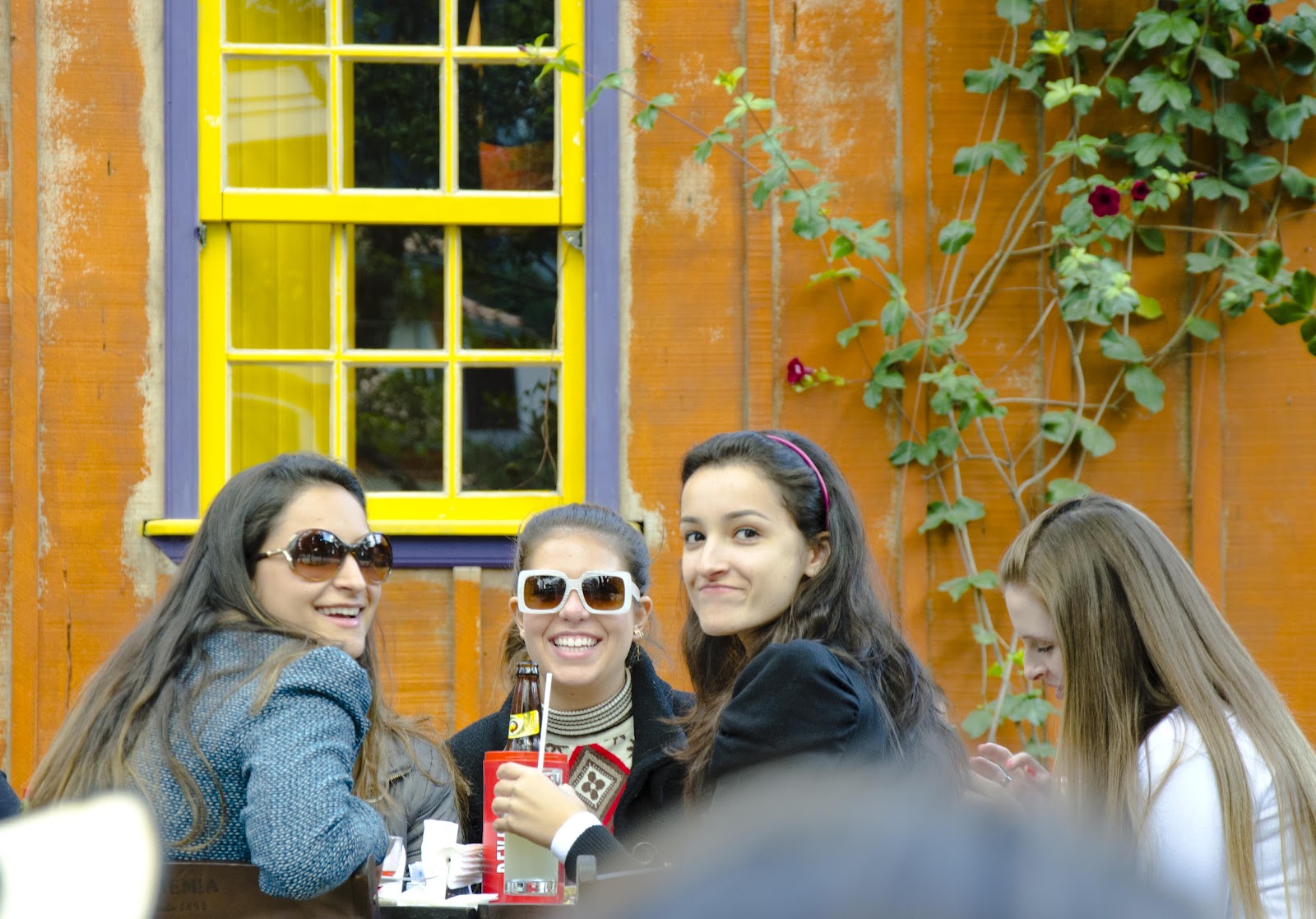 Amigos posando para selfie. grupo de pessoas alegres, fotografando