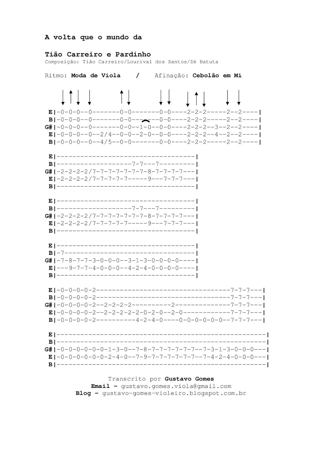 TABLATURAS DE VIOLA CAIPIRA: Passagem de minha vida / Tião Carreiro &  Pardinho