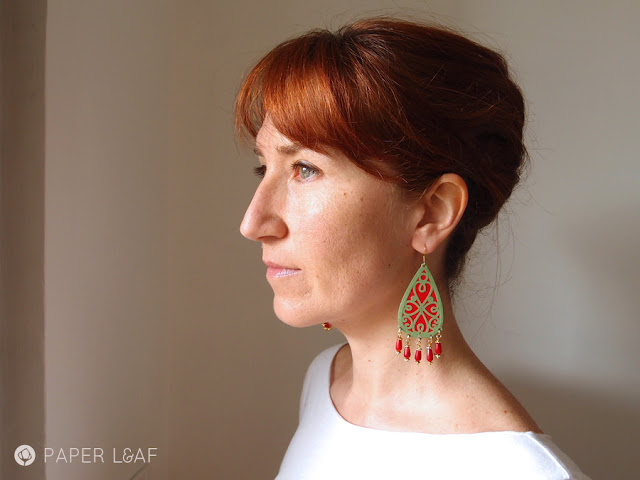 Paper Leaf | Colored Arabesque Morocco |paper earrings | cotton paper and bamboo coral