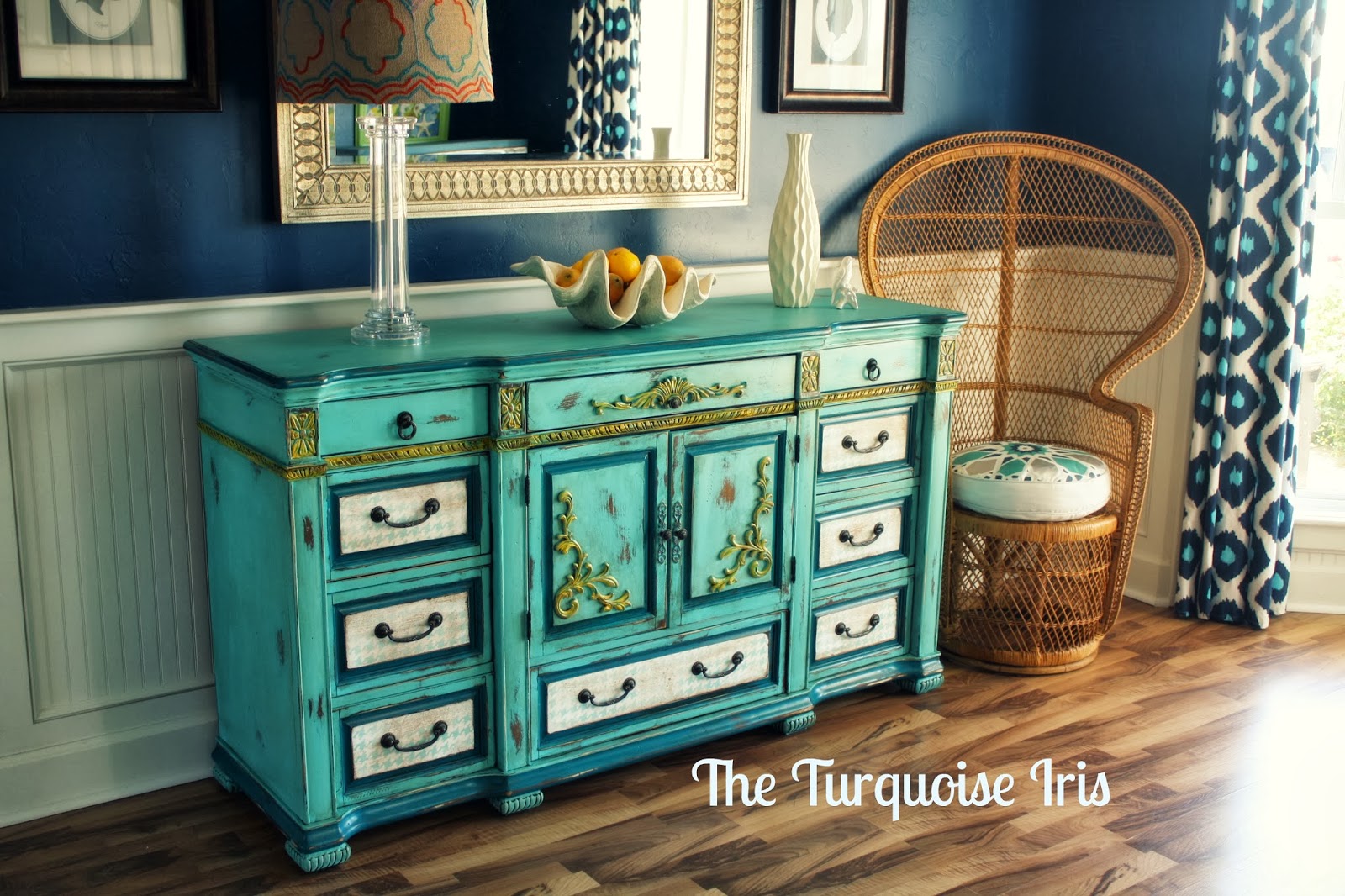 The Turquoise Iris Furniture Art Dresser With Turquoise Dresser With Houndstooth Drawers