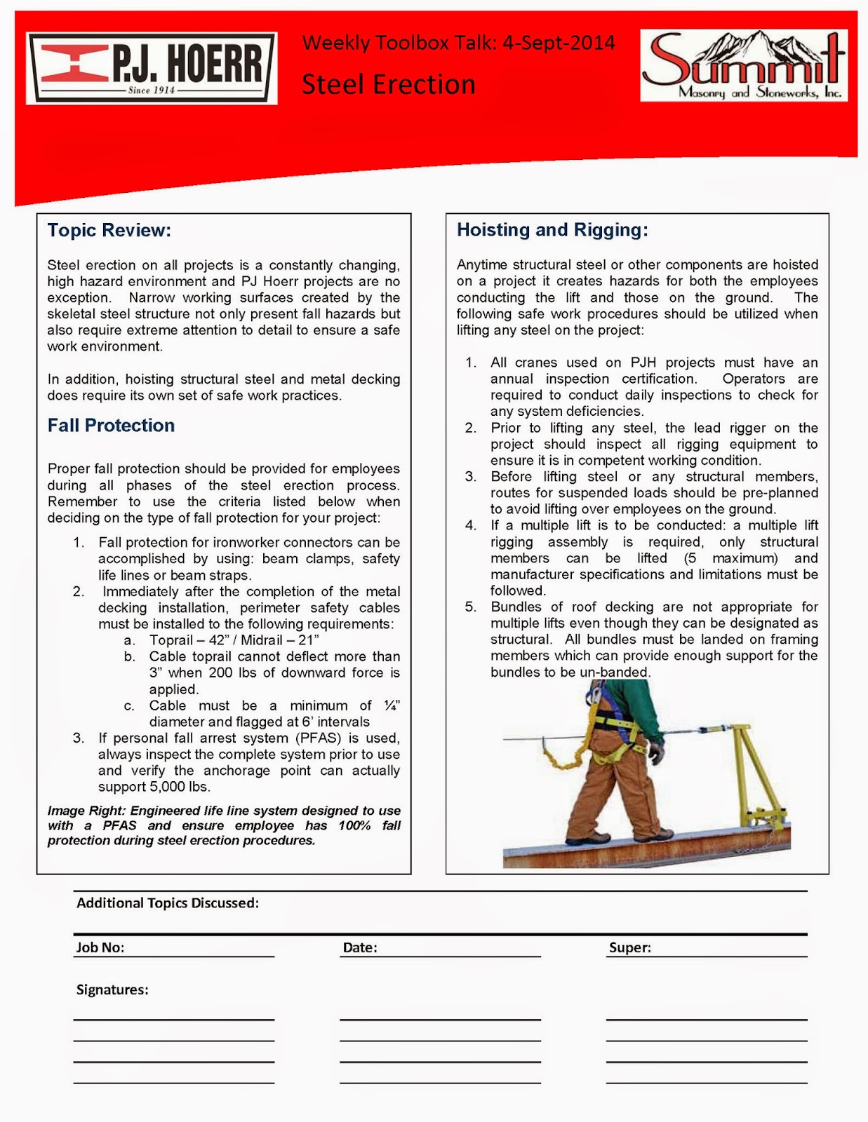 P.J. Hoerr, Inc. P.J. Hoerr & Summit Masonry Weekly Toolbox Talk