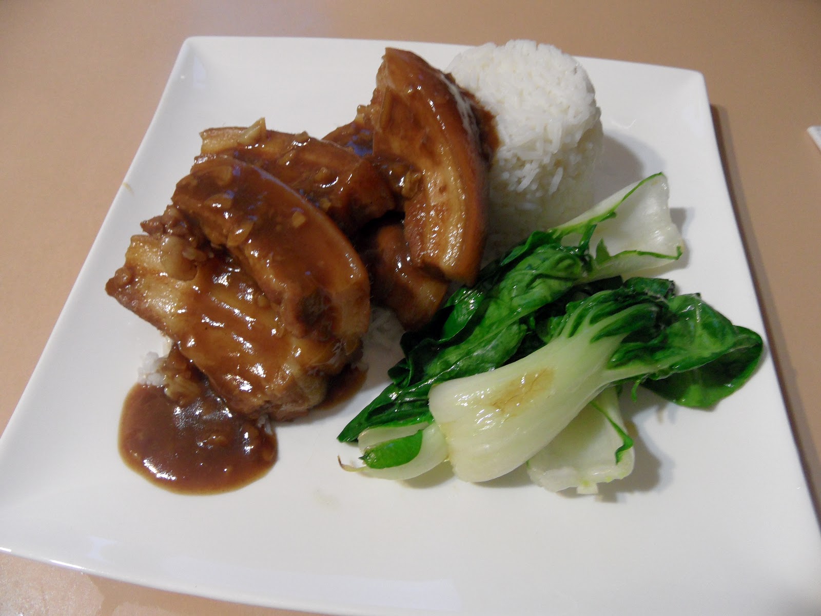 home ec. Chinese style braised Pork rashers with Asian greens