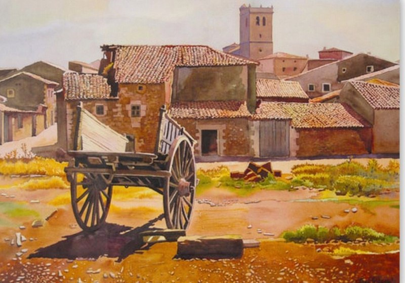 Imágenes Arte Pinturas: Paisaje pueblo pintura acuarela