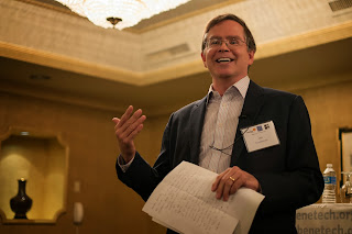 Photo of Benetech's CEO Jim Fruchterman addressing attendees at a panel celebrating Martus' 10th Anniversary, Nov 6, 2013, Palo Alto, CA.