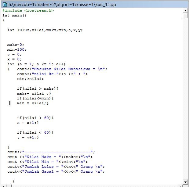 Program C++ Mencari Nilai Maksimum Minimum dan jumlah