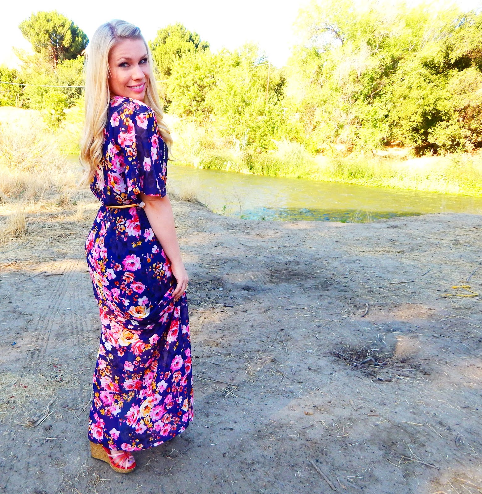 Navy Floral Maxi Dress Outfit