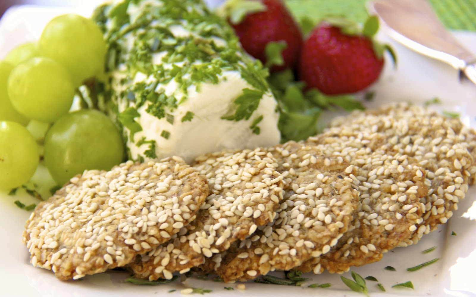 Irish Sesame, Oat and Parmesan Crackers w/ Herbed Goat Cheese The