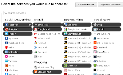 List of social media services to update. These are all your accounts you've chosen. List of social media services to update