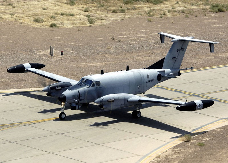 A Beechcraft RC-12P surveillance and communications aircraft