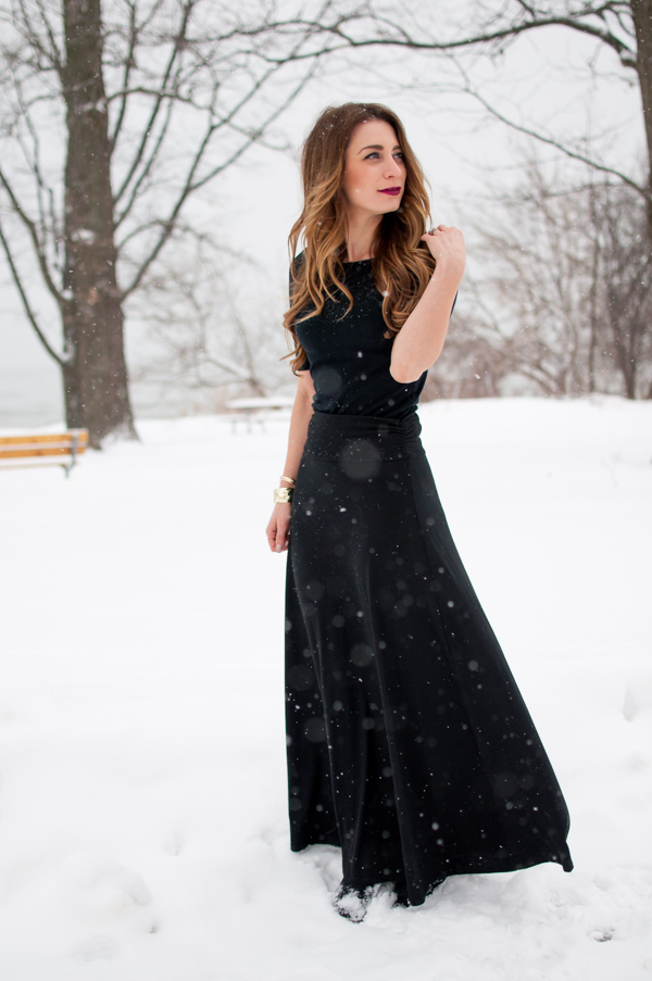 black maxi skirt winter