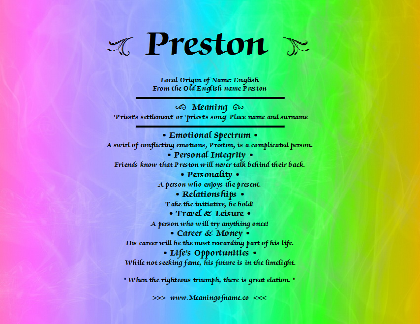Preston Meaning of Name