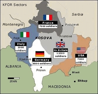 kosovo nato kfor serbia russia map 1999 albania forces data attack camp force border country crime zones police code serbs
