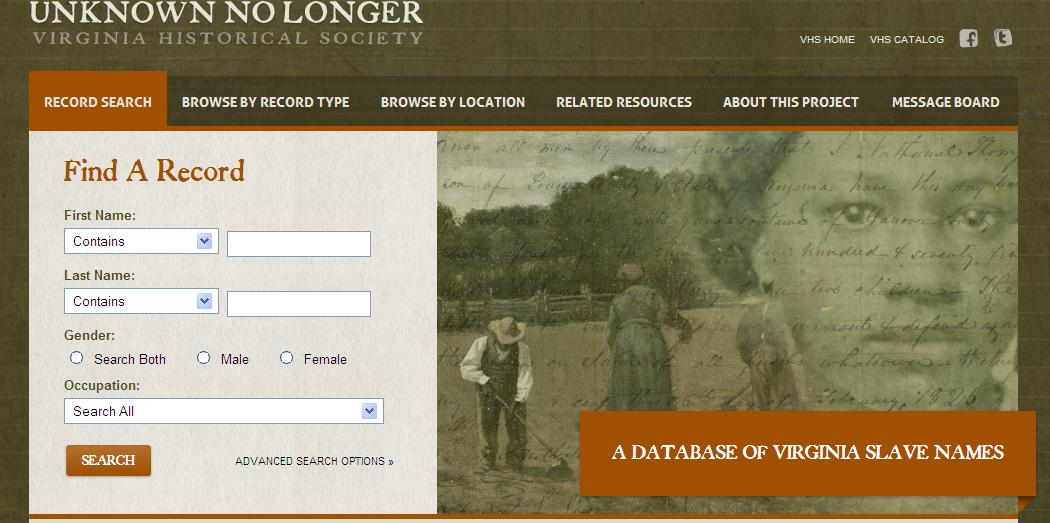 UpFront with NGS Unknown No Longer A Database of Virginia Slave Names