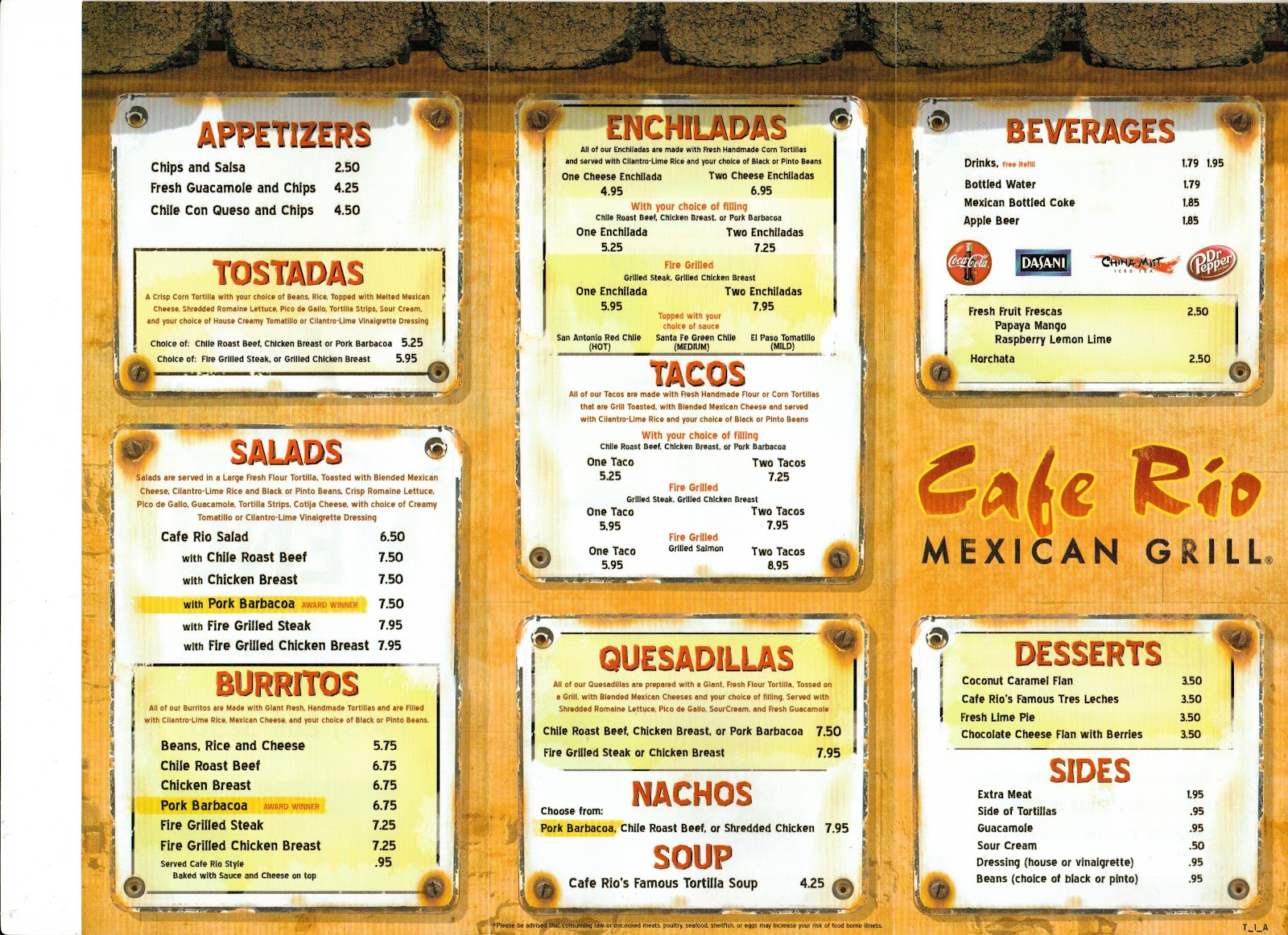 Cafe Rio Menu In Utah Cafe Rio Menu In Utah