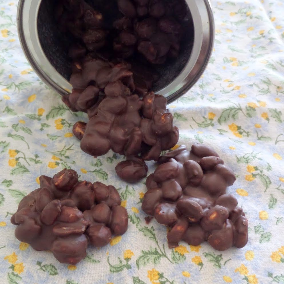 Dark Chocolate Peanut Clusters:  Salty and crunchy peanuts covered in rich dark chocolate.