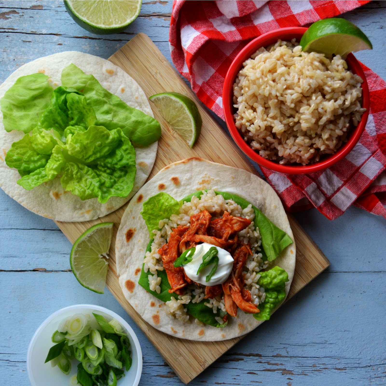 Saucy Pulled Chicken and Rice Tacos