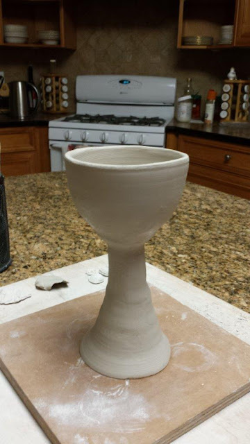 Ceramic / pottery stemmed goblet in progress.