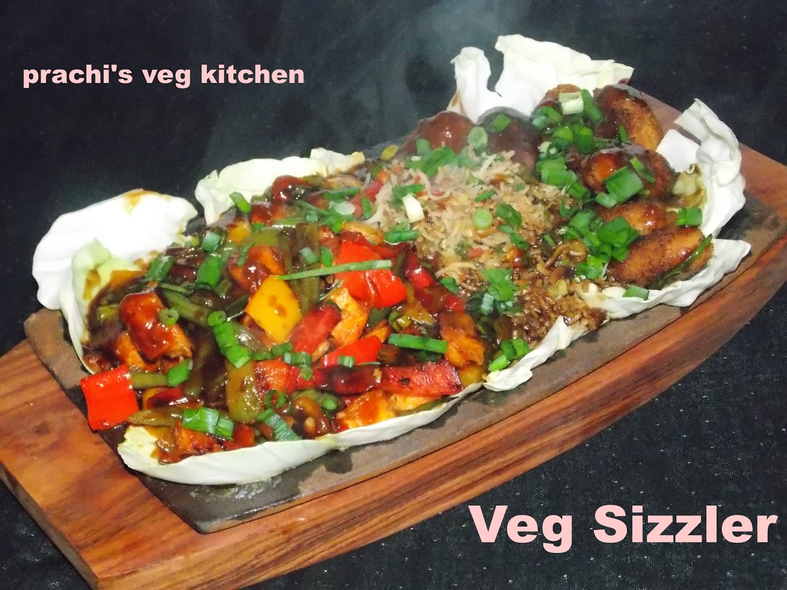Prachi's veg kitchen Veg Sizzler with hot Soya Chilli Sauce