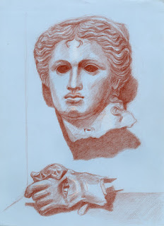 Satala Aphrodite British Museum blue paper Bronze Venus red chalk drawing