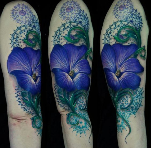 3d Tattoo of Blue beautiful flowers