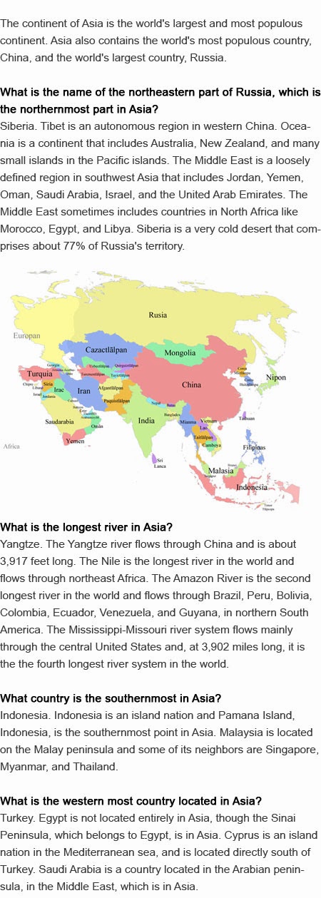 Information about Asia for kids