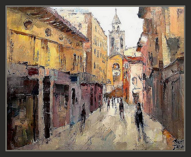 SANT HILARI SACALM-PINTURA-GIRONA-CATALUNYA-PAISATGES-ESGLESIA-PINTURES-PINTOR-ERNEST DESCALS