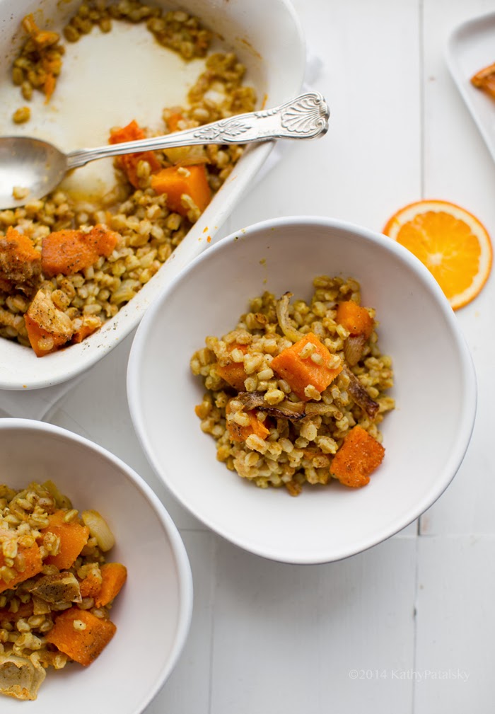 Baked Farro with Caramelized Onion, Butternut Squash & Garlic Vegan